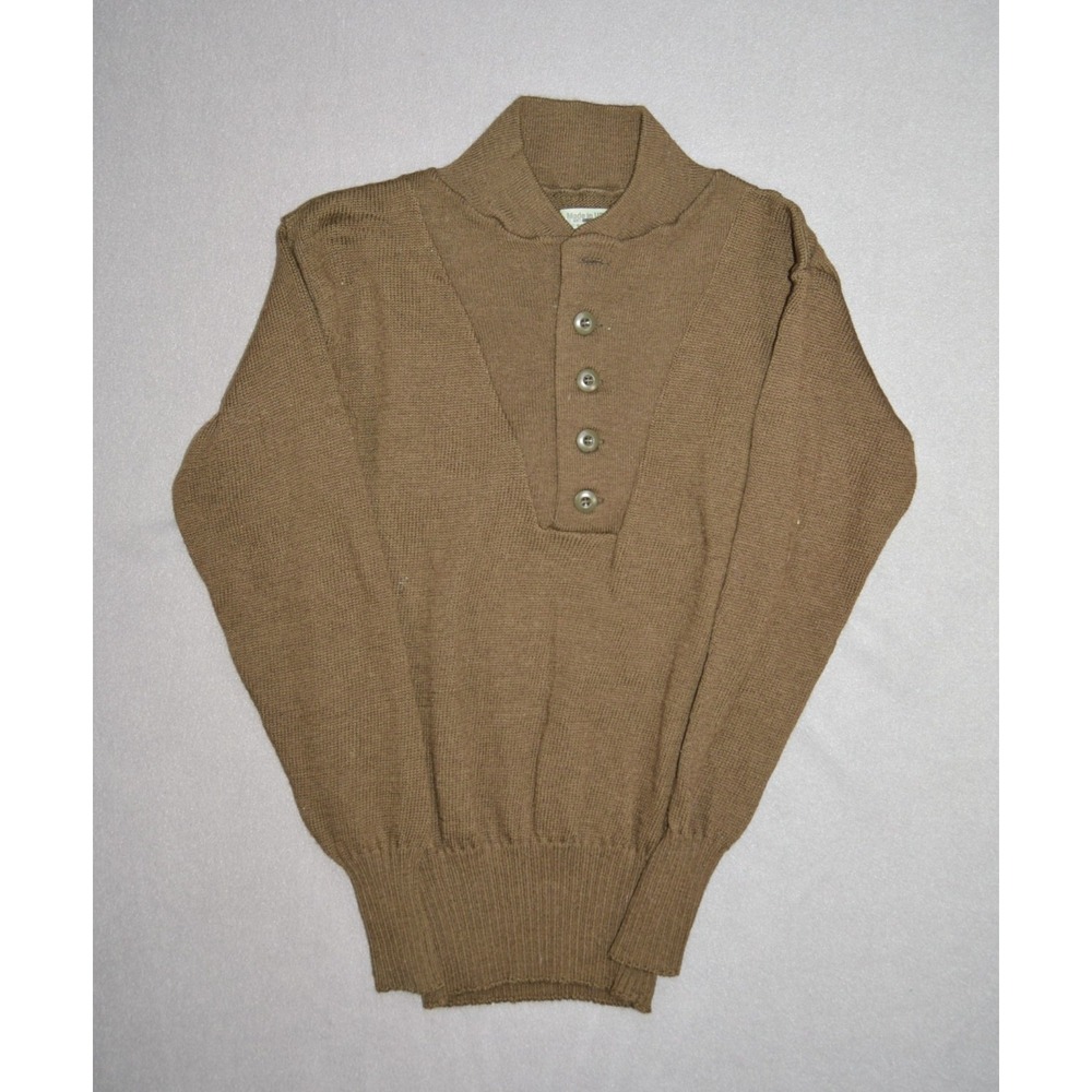 Vintage Military Sweater Mens Small Wool OD Henley Mitts Nitts US Army 5 Button